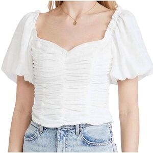 ASTR Ruched Short Puff Sleeve Top in White Size S